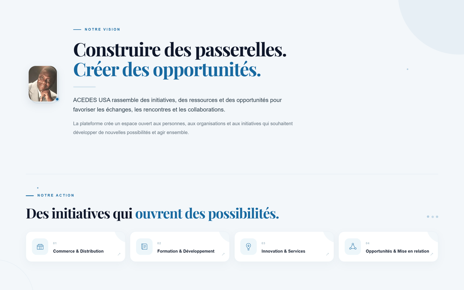 Aperçu Desktop de la plateforme ACEDES USA — Vision et initiatives
