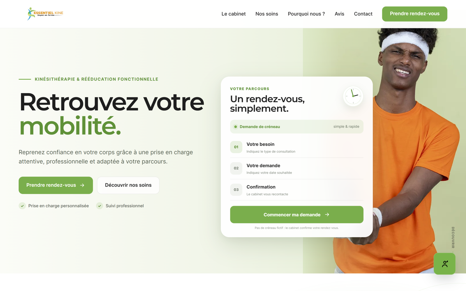 Plateforme Desktop du Cabinet Essentiel Kiné réalisée par Konnect Pro