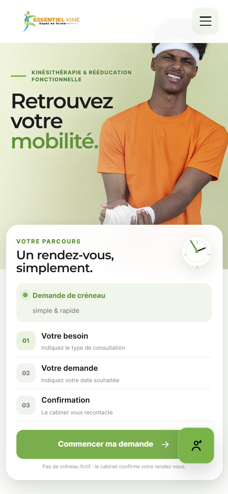 Aperçu mobile du site Essentiel Kiné réalisé par Konnect